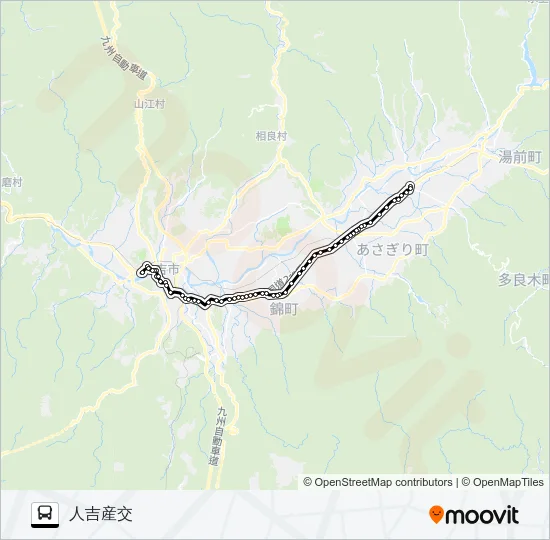 多良木駅前→西村～医療センター→人吉産交 バスの路線図