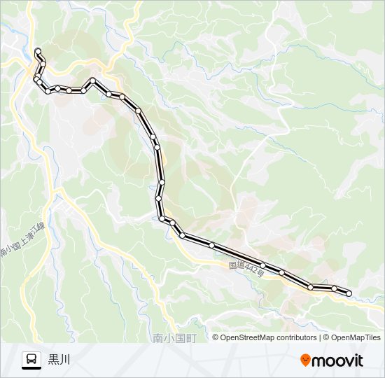 小国産交前→ステーション～小国中央→黒川 Bus Line Map