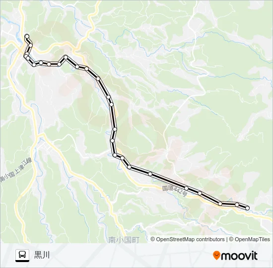 小国産交前→ステーション～小国中央→黒川 バスの路線図