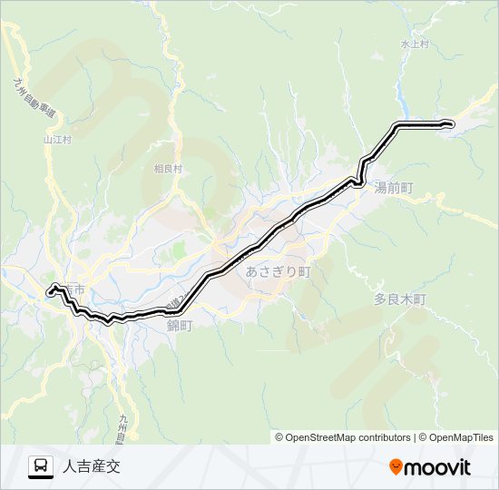 市房登山口→多良木～西村～支援→人吉産交 Bus Line Map
