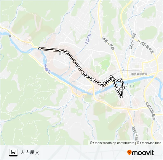 石水寺入口→下林～医療センター→人吉産交 Bus Line Map