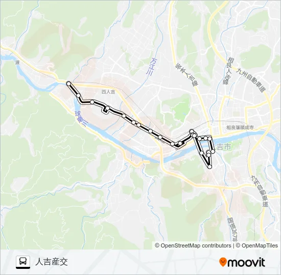 石水寺入口→中神～医療センター→人吉産交 バスの路線図