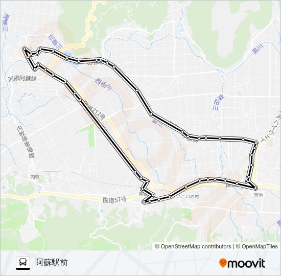 1：阿蘇医療センター→道尻～宮地→阿蘇駅前 Bus Line Map