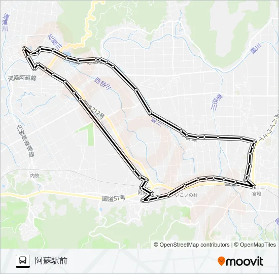 1：阿蘇医療センター→道尻～宮地→阿蘇駅前 バスの路線図