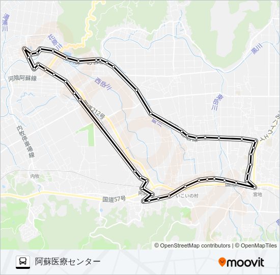 2：阿蘇駅前→宮地～道尻→阿蘇医療センター Bus Line Map