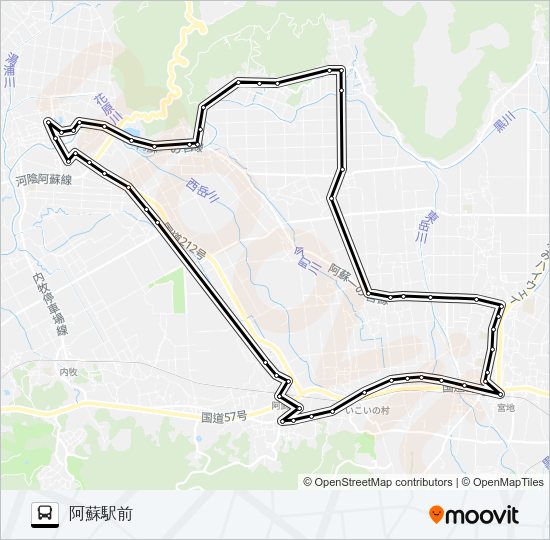 3：阿蘇医療センター→山田～宮地→阿蘇駅前 Bus Line Map