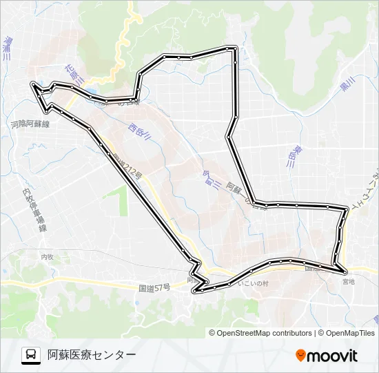 4：阿蘇駅前→宮地～山田→阿蘇医療センター バスの路線図