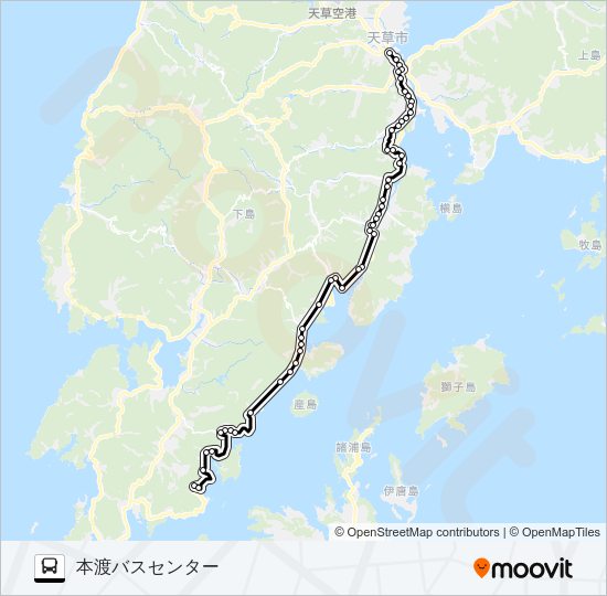 50：山の浦→上平～楠浦→本渡バスセンター Bus Line Map