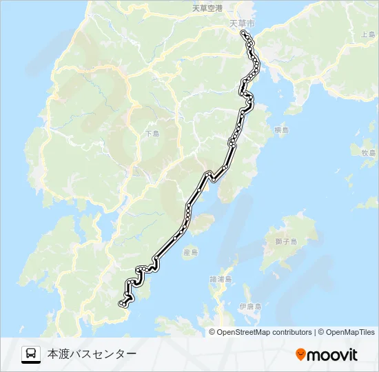50：山の浦→上平～楠浦→本渡バスセンター バスの路線図