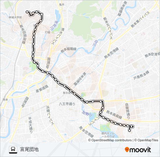 A1-1：若葉校→動植物園～県庁→富尾団地 Bus Line Map