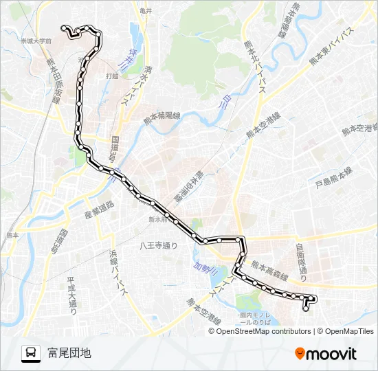 A1-1：若葉校→動植物園～県庁→富尾団地 バスの路線図