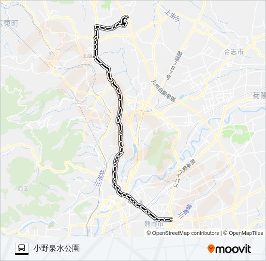 A4-2：北窪→県庁前～植木→小野泉水公園 Bus Line Map