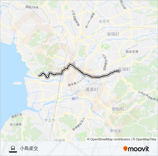 L6-3/T2-1：木山→健軍～西高→小島 Bus Line Map