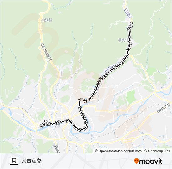 上田代（相良）→柳瀬～川村駅入口→人吉産交 Bus Line Map