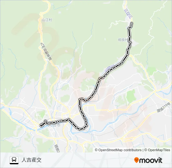 上田代（相良）→柳瀬～川村駅入口→人吉産交 バスの路線図