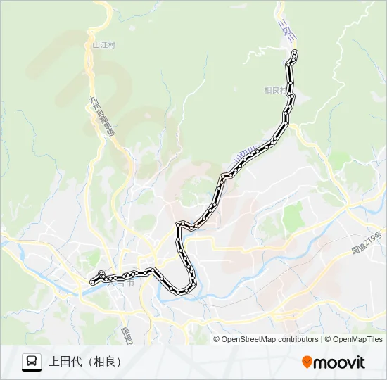 人吉産交→川村駅入口～柳瀬→上田代（相良） バスの路線図