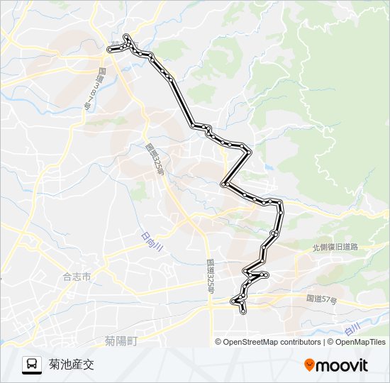 大津高校前→大津北中学校～矢護川→菊池産交 Bus Line Map