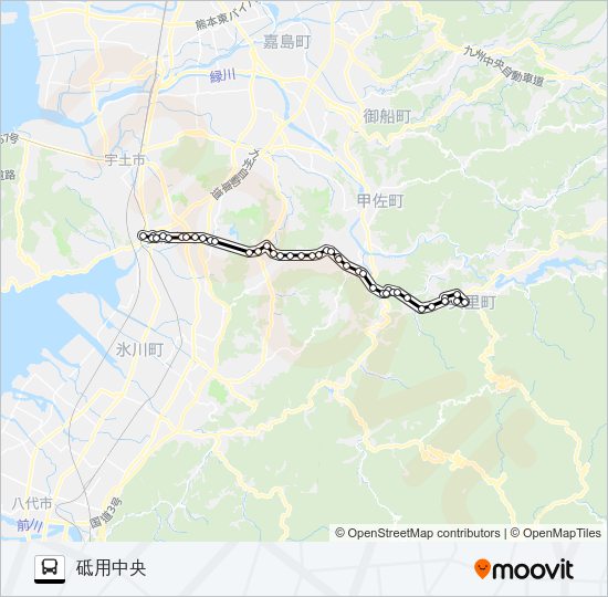 松橋駅→堅志田(新道)～佐俣の湯→砥用中央 Bus Line Map