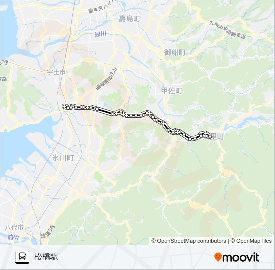砥用中央→佐俣の湯～堅志田(新道)→松橋駅 Bus Line Map