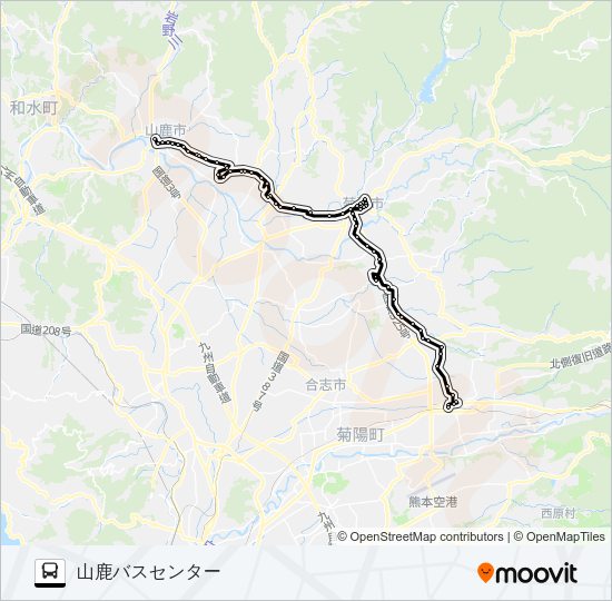 肥後大津駅→翔陽高校～水辺プラザ→山鹿温泉 Bus Line Map