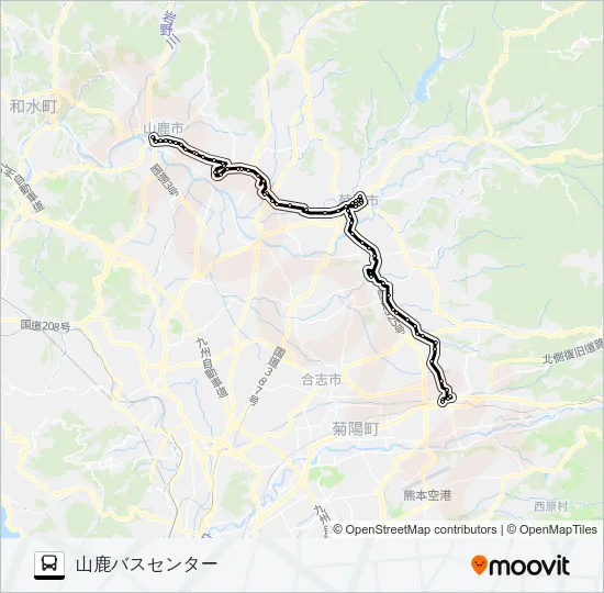 肥後大津駅→翔陽高校～水辺プラザ→山鹿温泉 Bus Line Map