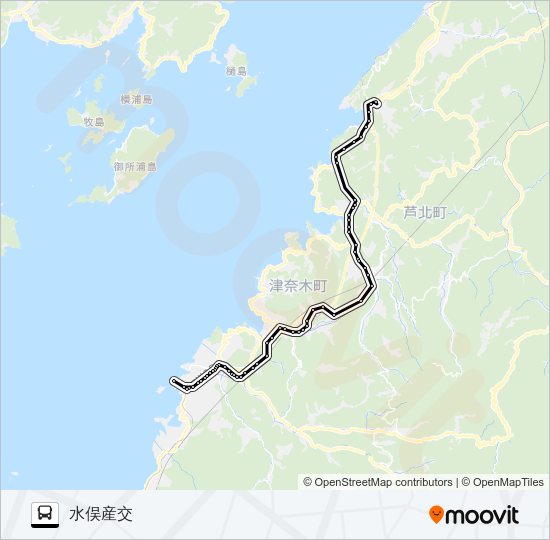 1：道の駅たのうら→佐敷～津奈木駅→水俣産交 Bus Line Map