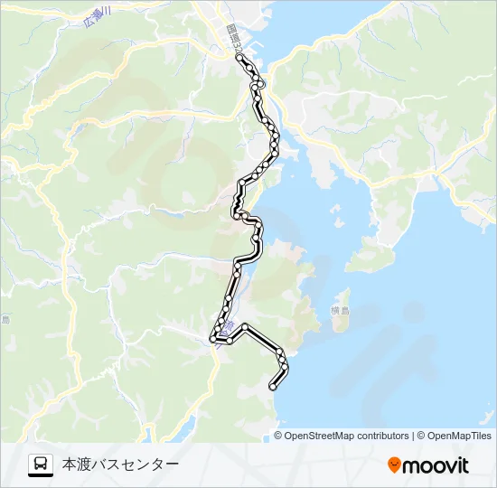 42：下大多尾→元浦～楠浦→本渡バスセンター Bus Line Map