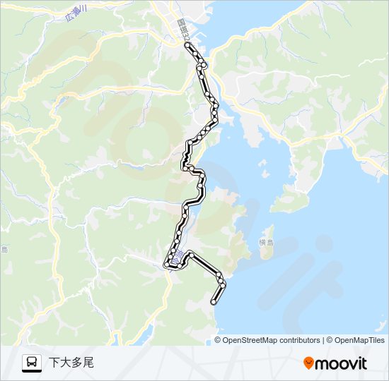 43：本渡バスセンター→楠浦～元浦→下大多尾 バスの路線図