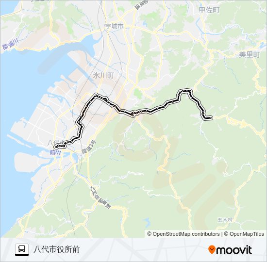 9：八農分校前→種山～労災病院→八代市役所前 Bus Line Map