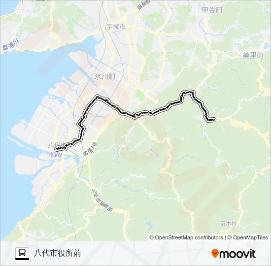 9：八農分校前→種山～労災病院→八代市役所前 バスの路線図