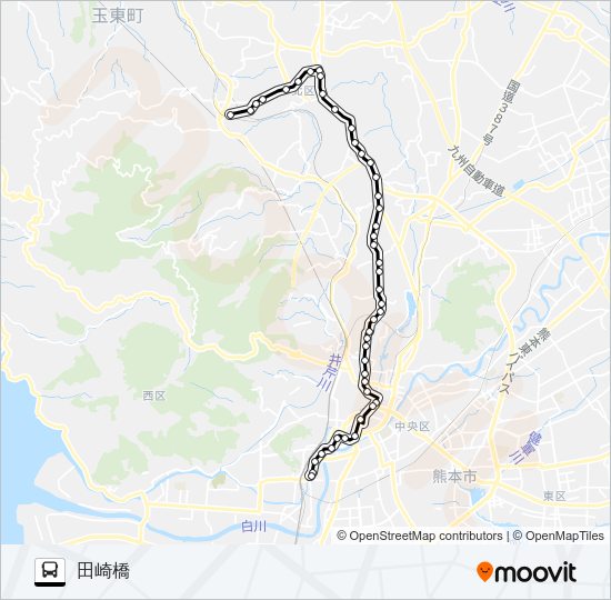 A2-1：木留→植木宮の前～京町本丁→田崎橋 Bus Line Map