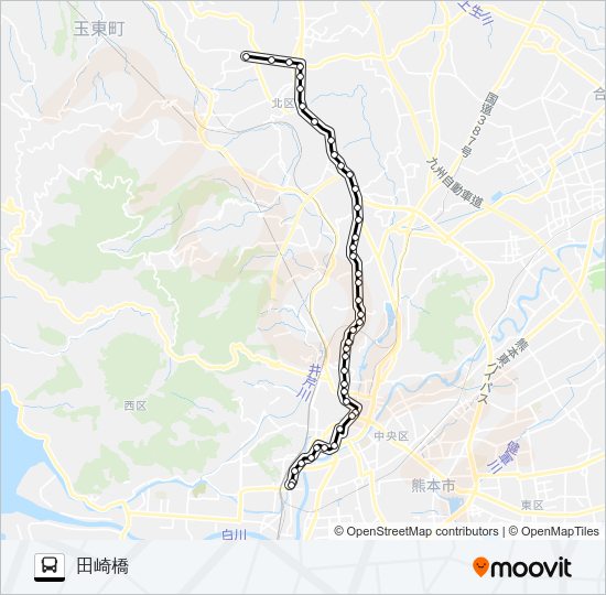 A3-1：鹿南中学校→植木～京町本丁→田崎橋 Bus Line Map