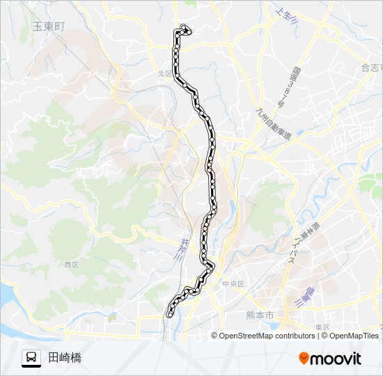 A4-1：植木駐車場→植木～京町本丁→田崎橋 Bus Line Map