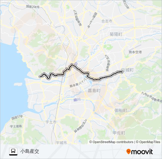 K1-1/T2-1：木山産交→秋津西高→小島 Bus Line Map