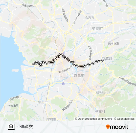 K1-1/T2-1：木山産交→秋津西高→小島 Bus Line Map