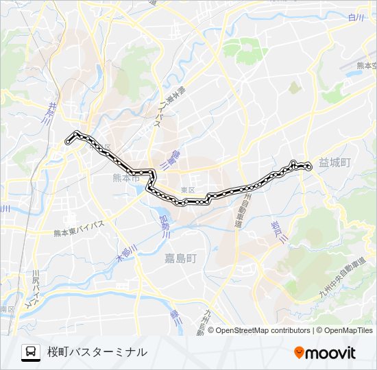 K1-1：木山→秋津県庁→桜町バスターミナル Bus Line Map