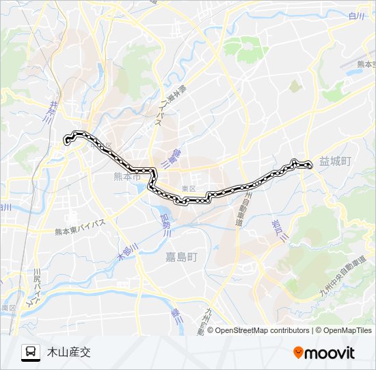 K1-1：桜町バスターミナル→秋津県庁→木山 Bus Line Map