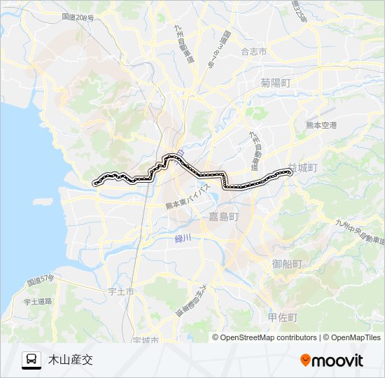 K3-3/T1-1：小島→上高橋～県庁→木山 Bus Line Map