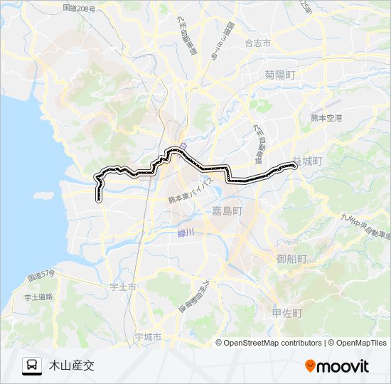 K3-3/T1-2：五丁→上高橋～県庁→木山 Bus Line Map