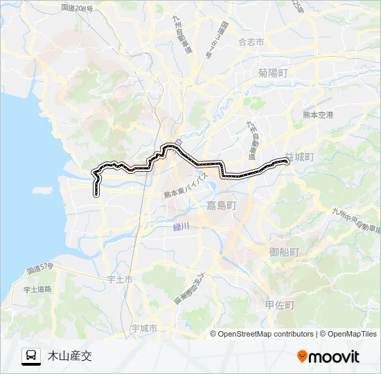 K3-3/T1-2：五丁→上高橋～県庁→木山 Bus Line Map