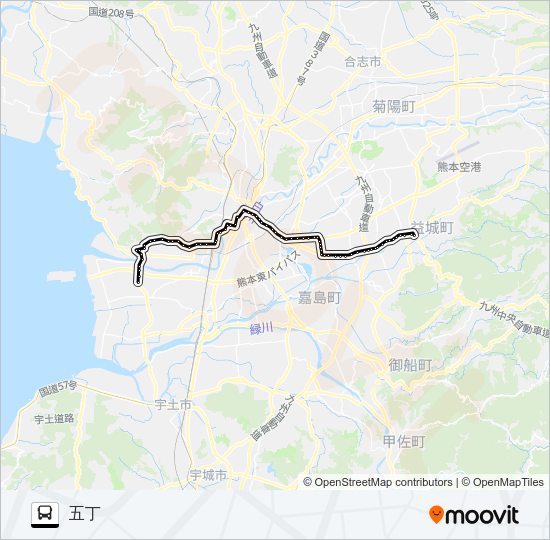 K3-3/T1-2：木山→県庁～上高橋→五丁 Bus Line Map