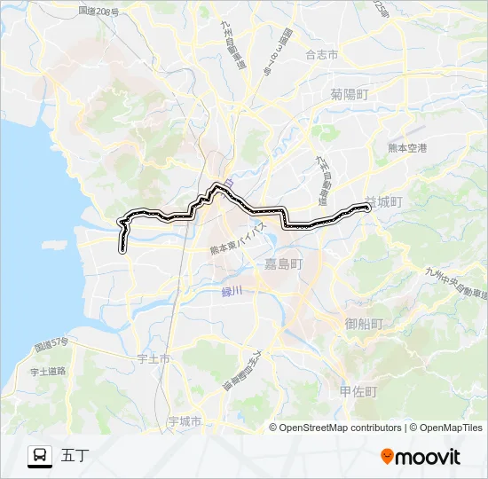 K3-3/T1-2：木山→県庁～上高橋→五丁 バスの路線図