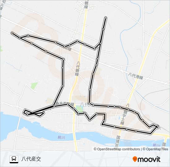 R2：八代産交→右回～北部中央公園→八代産交 Bus Line Map