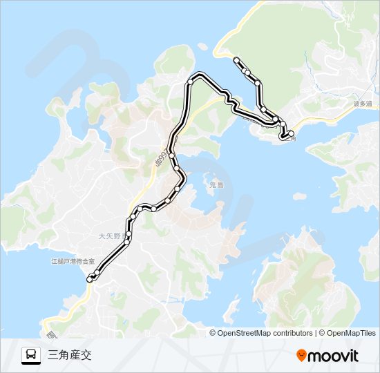 さんぱーる→大矢野庁舎前～三角西港→三角産交 Bus Line Map