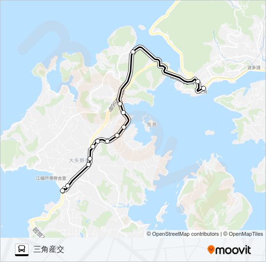 さんぱーる→大矢野庁舎前～岩谷入口→三角産交 Bus Line Map