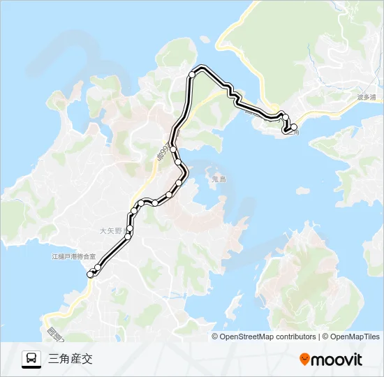 さんぱーる→大矢野庁舎前～岩谷入口→三角産交 Bus Line Map