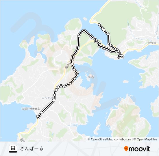 三角産交→三角西港～大矢野庁舎前→さんぱーる Bus Line Map
