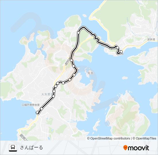 三角産交→岩谷入口～大矢野庁舎前→さんぱーる Bus Line Map