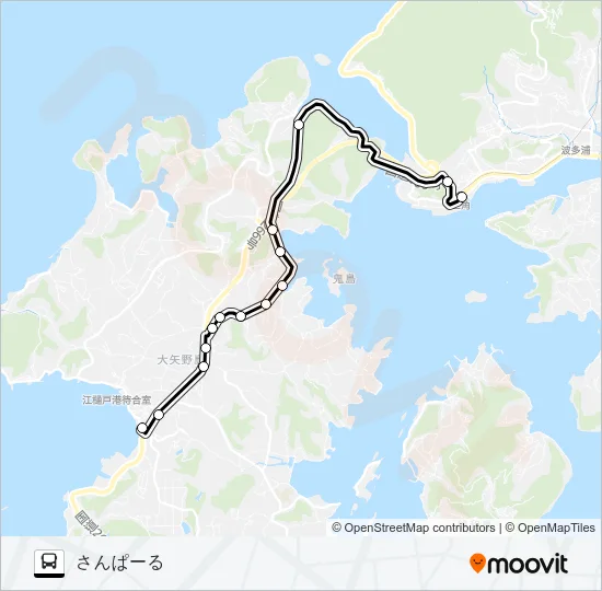 三角産交→岩谷入口～大矢野庁舎前→さんぱーる バスの路線図
