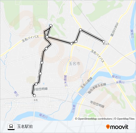 新玉名駅→看護福祉大学～北稜高校前→玉名駅前 Bus Line Map